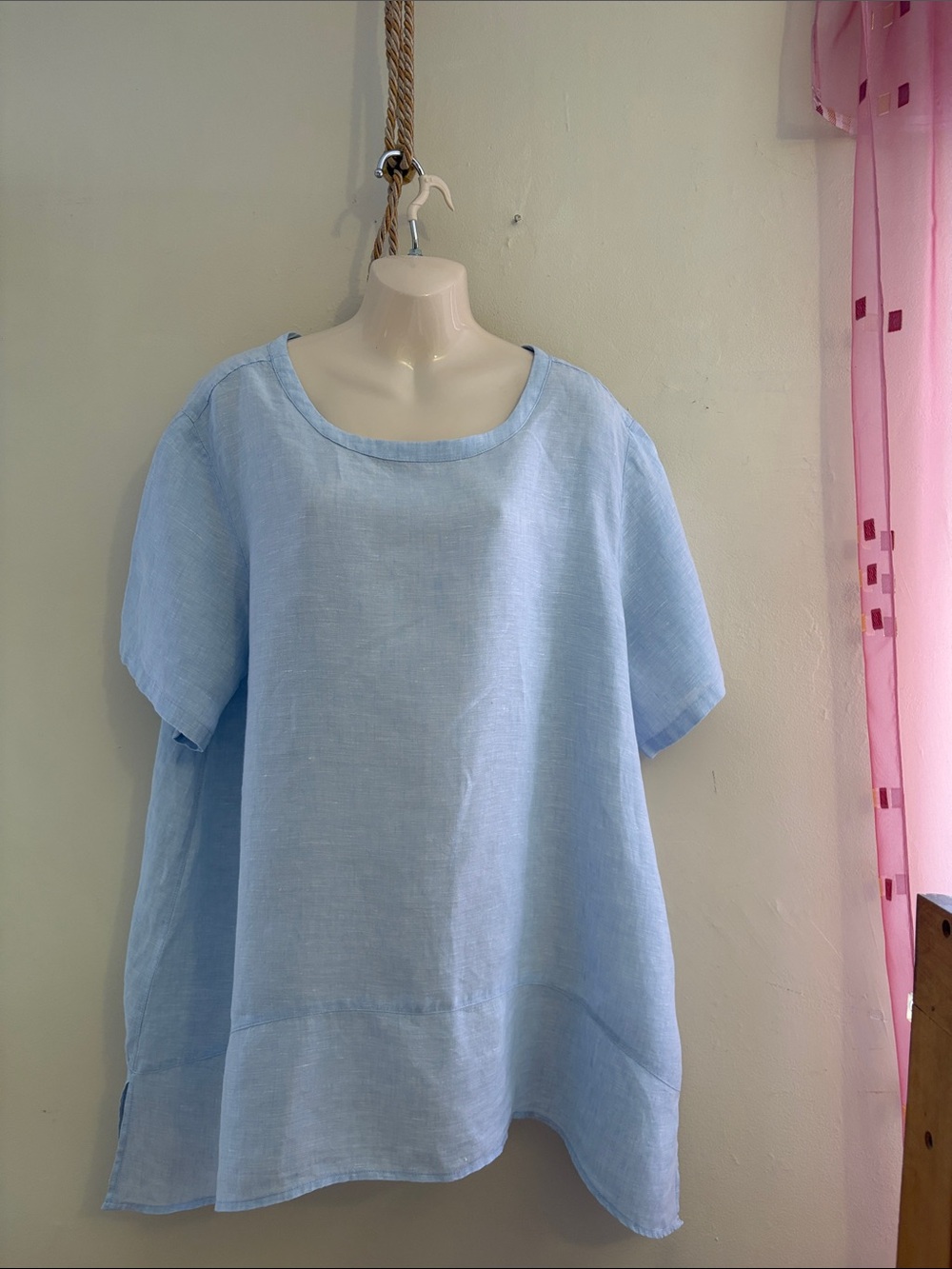 Lord & Taylor Light Blue Linen Short Sleeve Blouse100. Linen